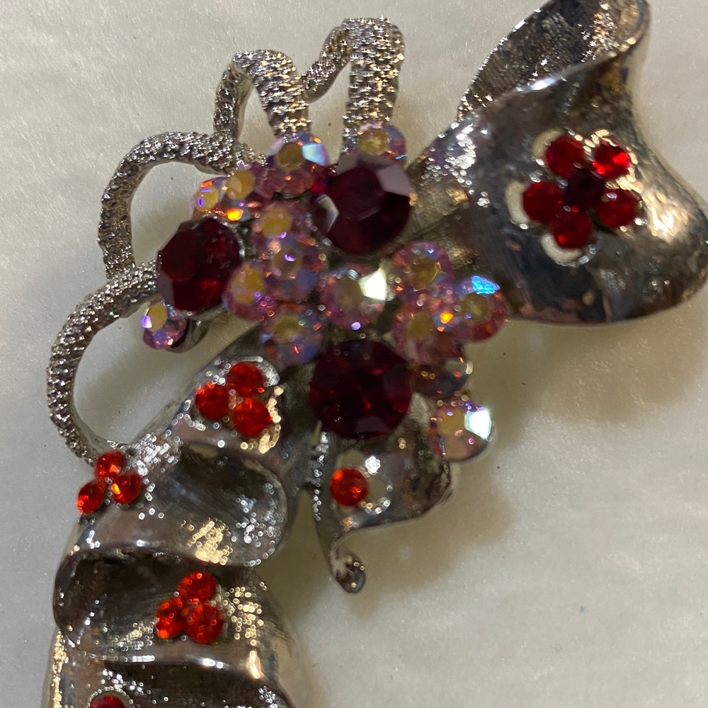 Vintage Red and Pink Rhinestone Brooch Pendant Combo 3 inch in length - Picture 7 of 8